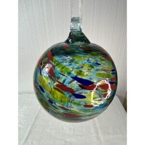 Hand Blown Art Glass Multicolor Swirl Ornament Hanging Ball 4" Wide